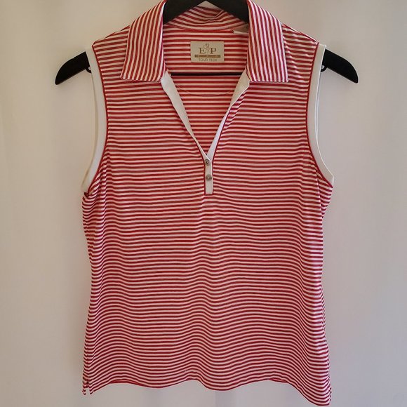 EP Pro Tour Tech Sleeveless Women's Golf Shirt Red and White Stripes Size M - Picture 1 of 12